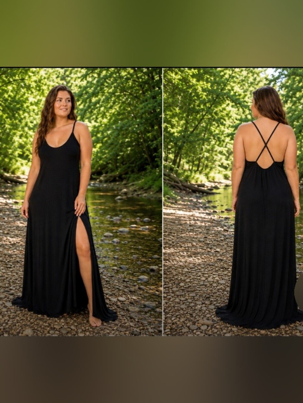 Bella Luxx Los Angeles Black Strappy Side Slit Maxi Dress NWOT Large